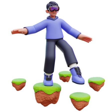 Man Stepping on Floating Ground  3D Illustration