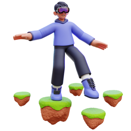 Man Stepping on Floating Ground  3D Illustration