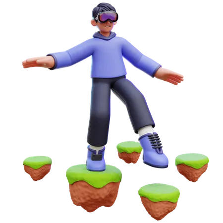 Man Stepping on Floating Ground  3D Illustration