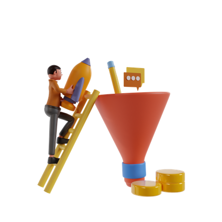 Man Steps Up On Ladder For Startup  3D Illustration