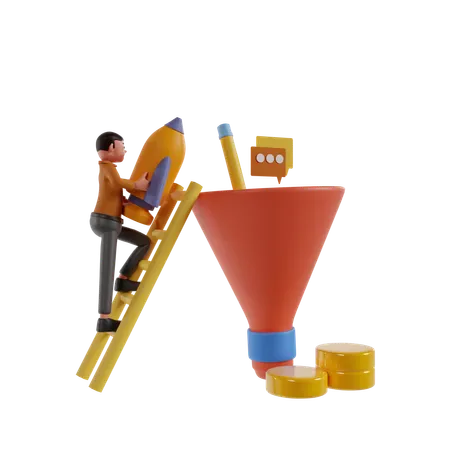 Man Steps Up On Ladder For Startup  3D Illustration