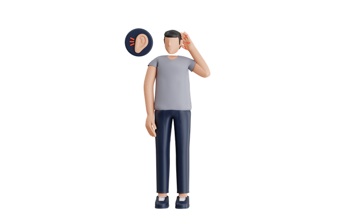 Man Suffering From Ear Pain  3D Illustration