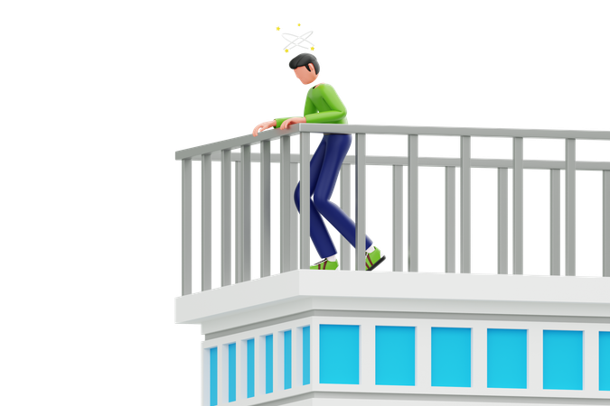 Man Suffering From Fear Of Heights  3D Illustration