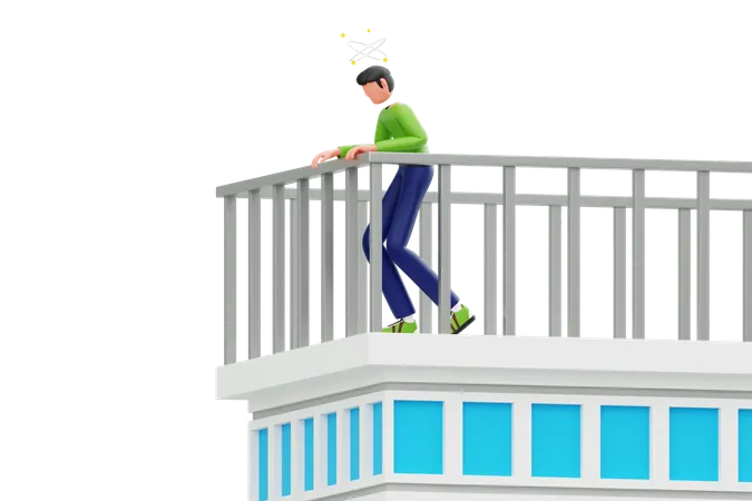 Man Suffering From Fear Of Heights  3D Illustration
