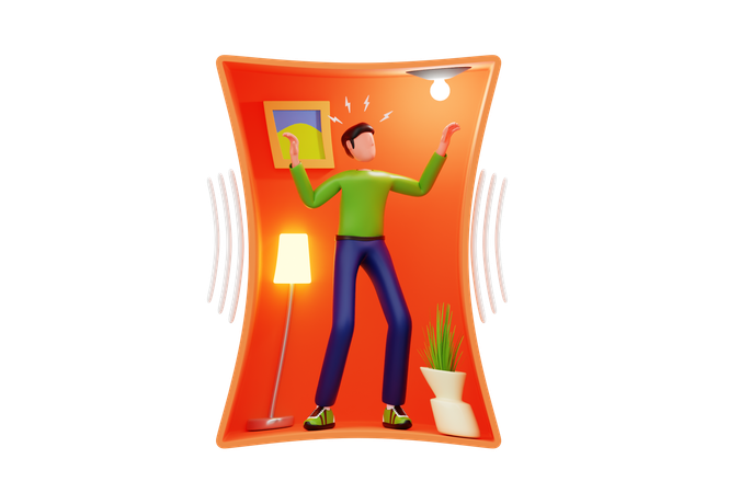 Man Suffers From Fear Of Closed Narrow Room  3D Illustration