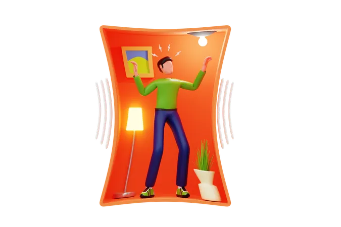 Man Suffers From Fear Of Closed Narrow Room  3D Illustration