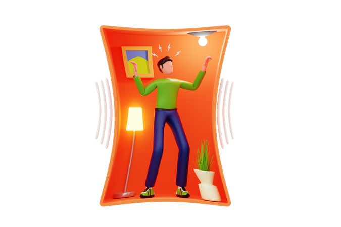 Man Suffers From Fear Of Closed Narrow Room  3D Icon