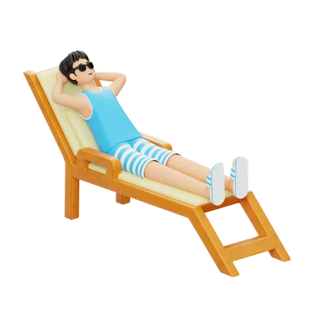 해변에서 일광욕을 하는 남자  3D Illustration