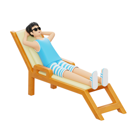 Man Sunbathing On The Beach  3D Illustration