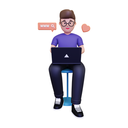 Man surfing on internet  3D Icon