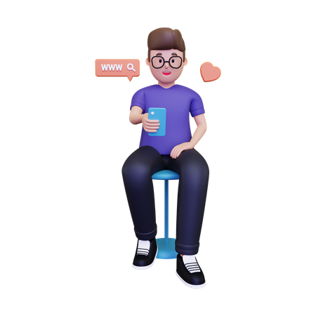 Man surfing on social media  3D Icon