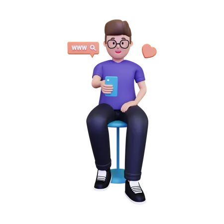 Man surfing on social media  3D Illustration