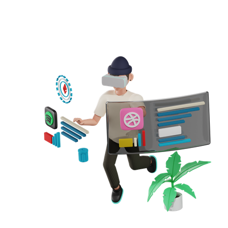 Man surfing on social media using metaverse  3D Illustration