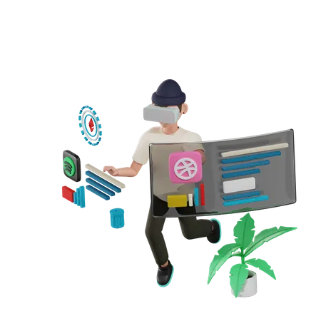 Man surfing on social media using metaverse  3D Illustration