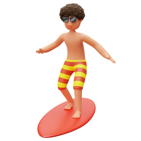 Man surfing on surfboard 3D Illustration