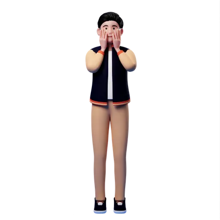 Man surprised and put both hands on cheeks  3D Illustration