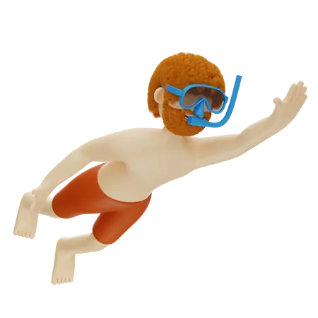 Man Swimming Underwater  3D Illustration