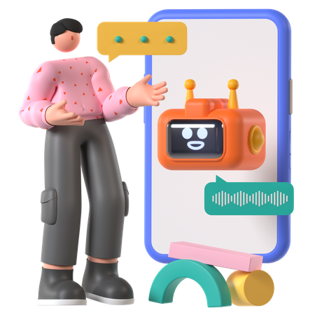 Man takes help of Chat Bot Assistant  3D Illustration