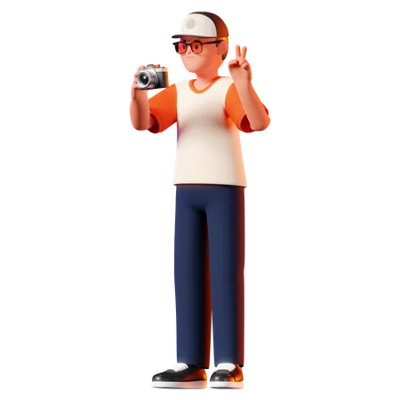 Man Taking A Photo Pose  3D Illustration