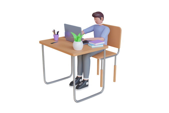 Man taking Online Class  3D Illustration