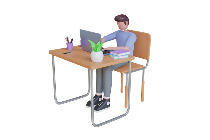 Man taking Online Class  3D Illustration