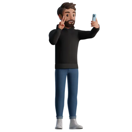 Man taking selfies  3D Illustration