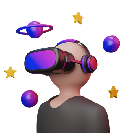 Man taking VR space experience  3D Illustration