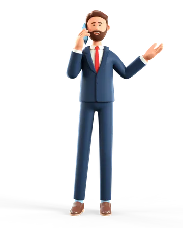 3 D Illustration Of Man Talking On The Smartphone And Gesturing Hand Cartoon Businessman On The Phone Call 3D Illustration