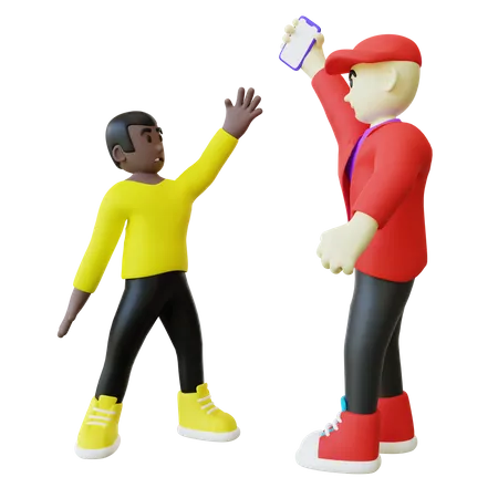 3 D Illustration Of White Guy Teasing Black Guy And Stole His Phone 3D Illustration