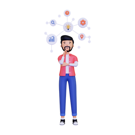 Man thinking about mind map  3D Icon