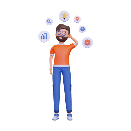 Man thinking about mind map  3D Icon