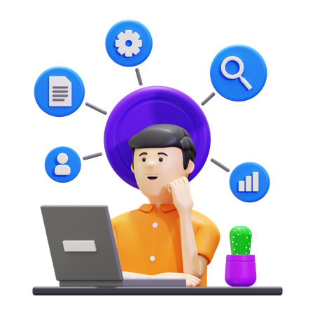 Man Thinking About Mind Map  3D Illustration