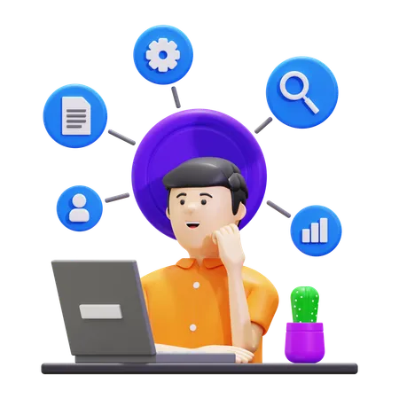 Man Thinking About Mind Map  3D Illustration