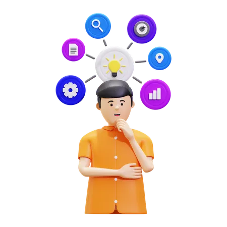 Man Thinking About Mind Map  3D Illustration