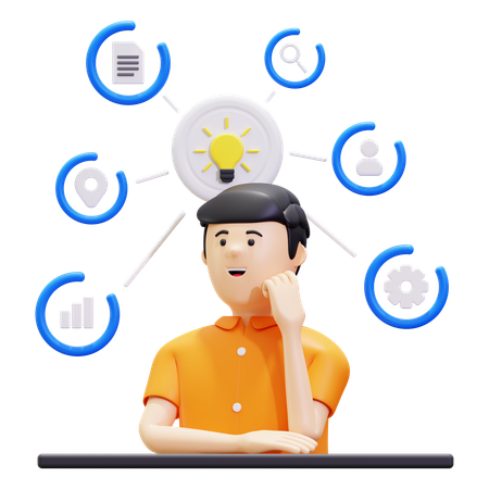 Man Thinking About Mind Map  3D Illustration