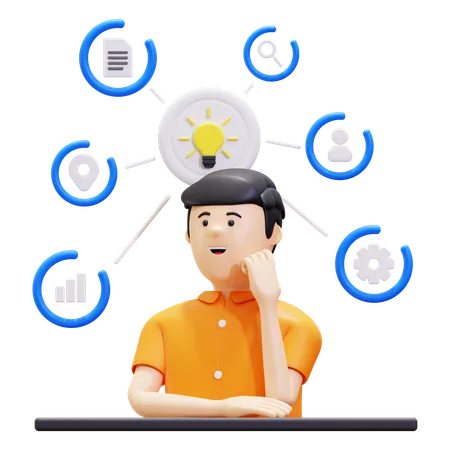 Man Thinking About Mind Map  3D Illustration