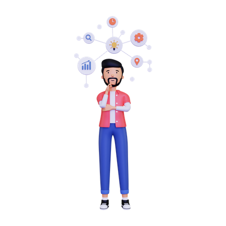 Man thinking about mind map 3D Illustration