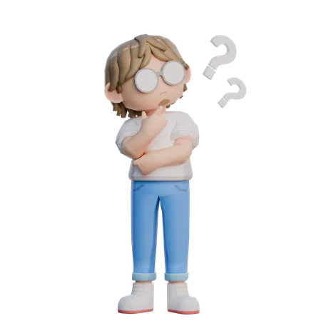 Man Thinking About Question Mark  3D Illustration