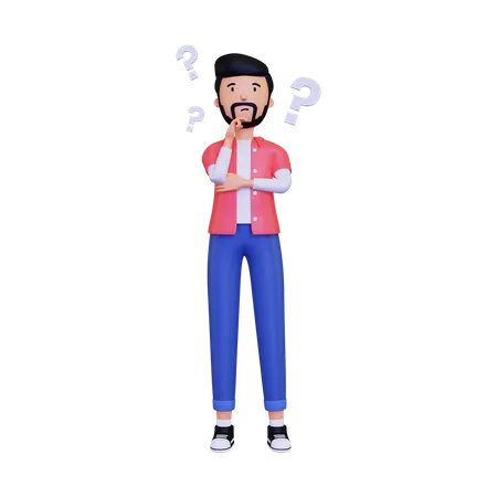 Man Thinking Question Mark  3D Illustration