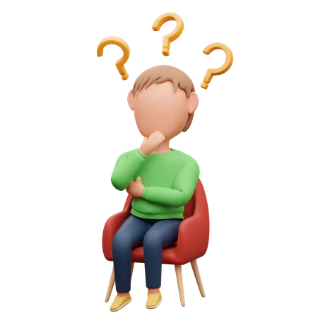 Man Thinking With Question Mark  3D Illustration