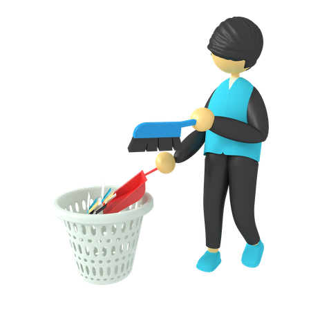 Man throw garbage in trash bin  3D Icon