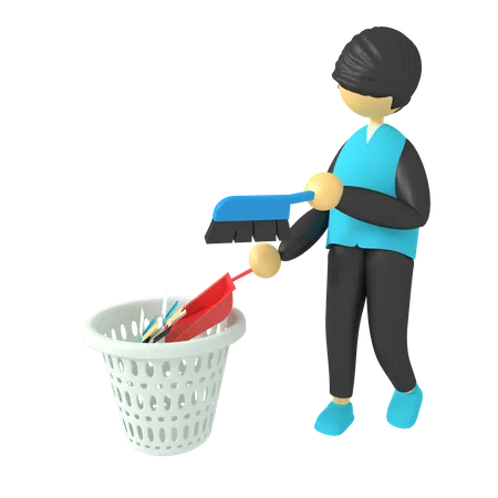 Man throw garbage in trash bin  3D Illustration