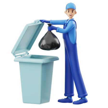 Man Throwing Garbage In Trash Bin  3D Illustration