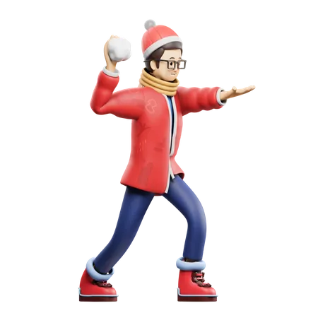 Man Throwing Snowball  3D Icon