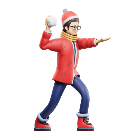 Man Throwing Snowball  3D Icon