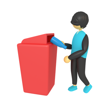 Man throws bottle in dustbin  3D Illustration