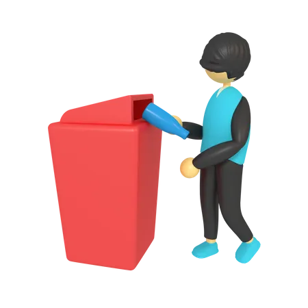 Man throws bottle in dustbin  3D Illustration