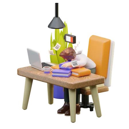 Man Tired From Office Work  3D Illustration