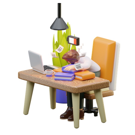 Man Tired From Office Work  3D Icon