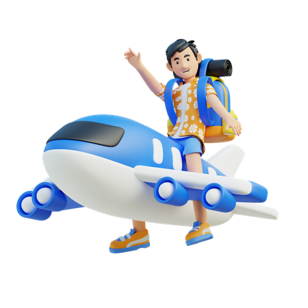 Man Travel By Plane  3D Illustration